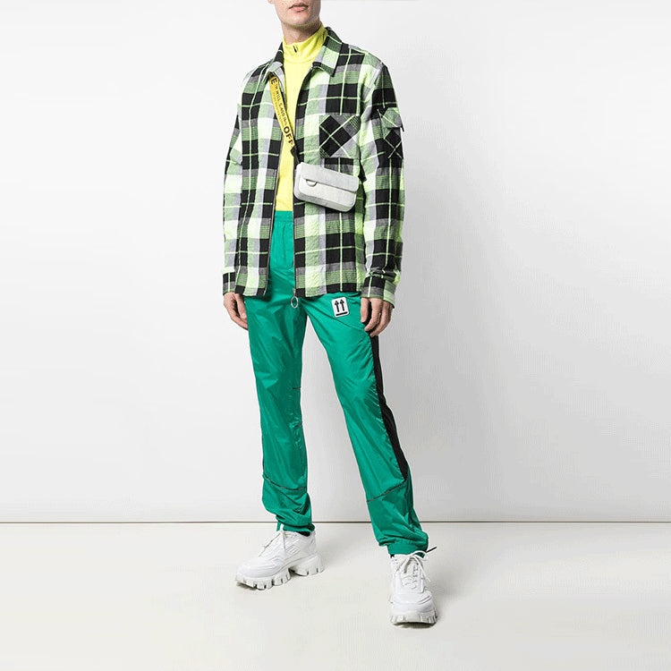 Men's Off-White SS21 Side Stripe Athleisure Casual Sports Pants Slim Fit Green OMCA123S20A230204400 - 2