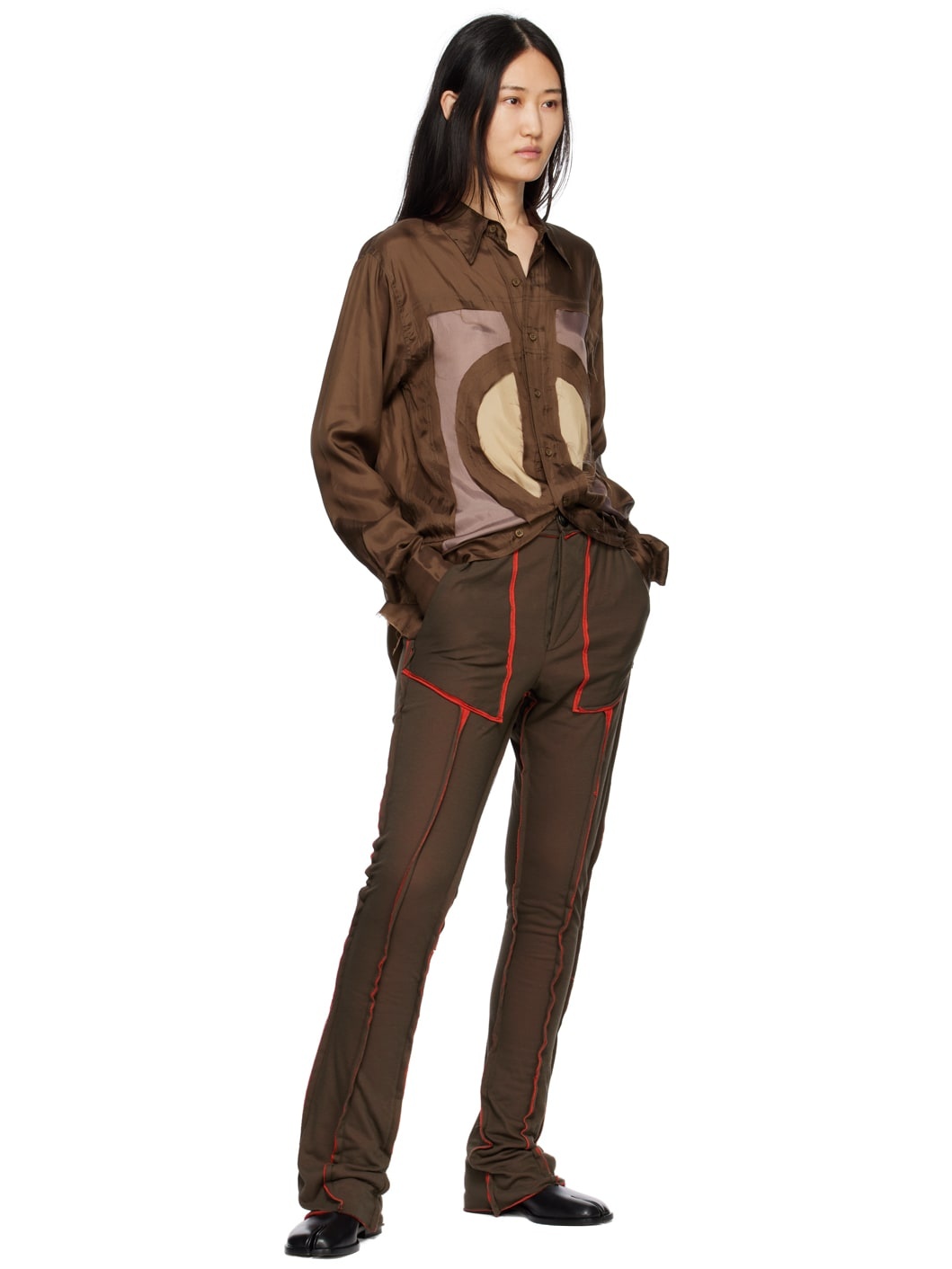 Brown & Red Raw Edge Lounge Pants - 4