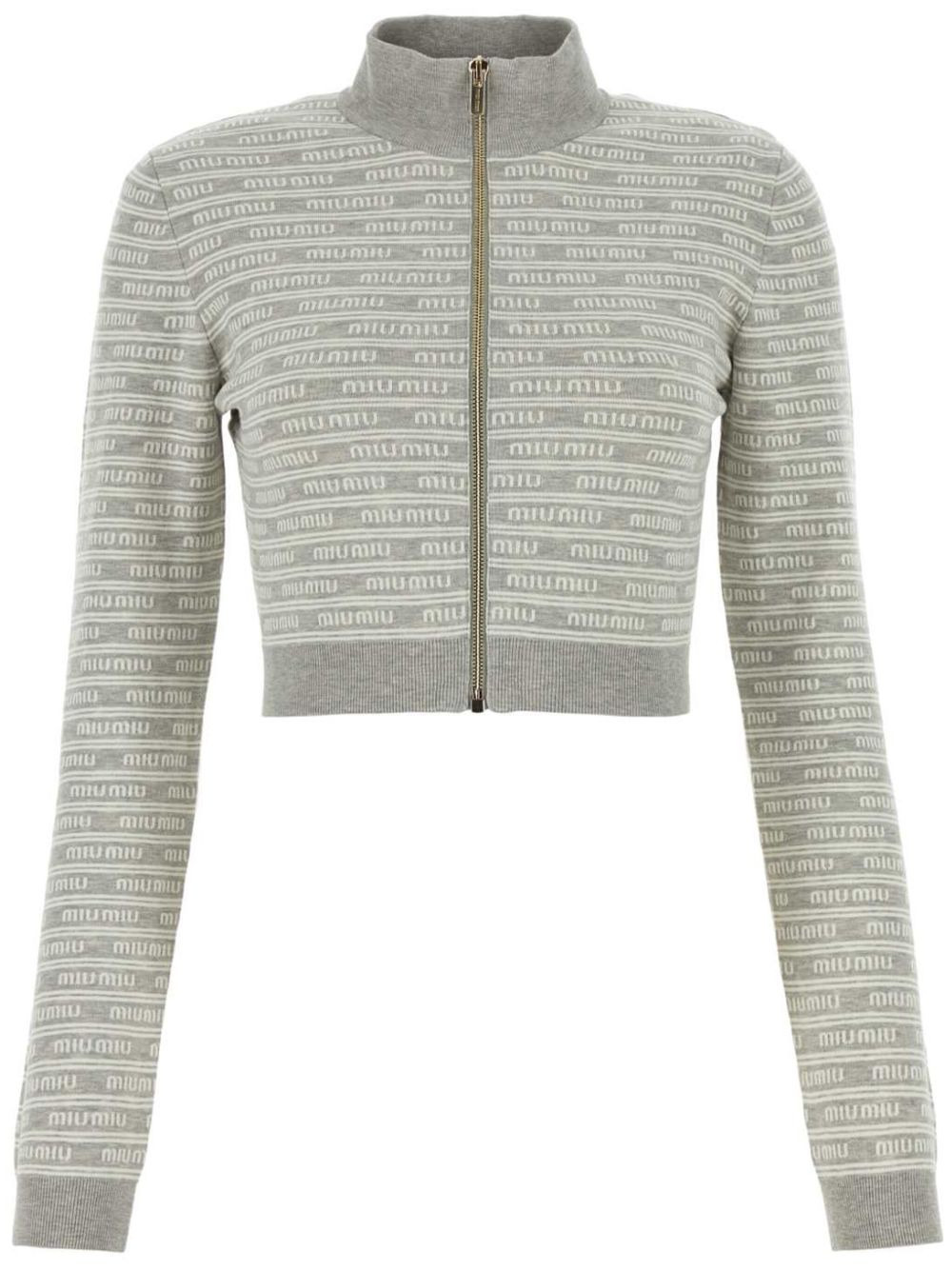 intarsia-logo cropped cardigan - 1