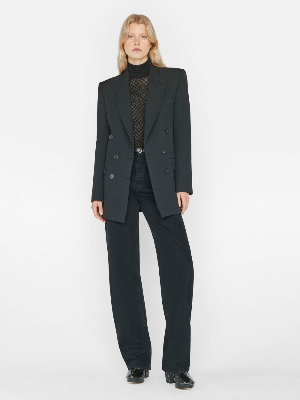 Double Breasted Slim Blazer in Noir - 3