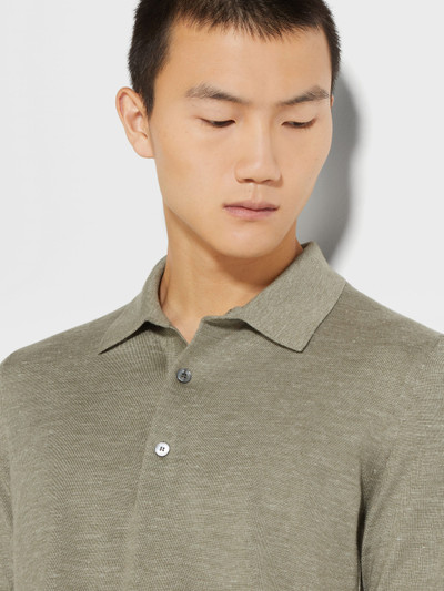 ZEGNA OLIVE GREEN MÉLANGE SILK CASHMERE AND LINEN POLO SHIRT outlook
