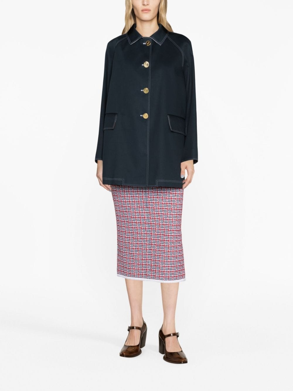 RWB-stripe cropped car coat - 2