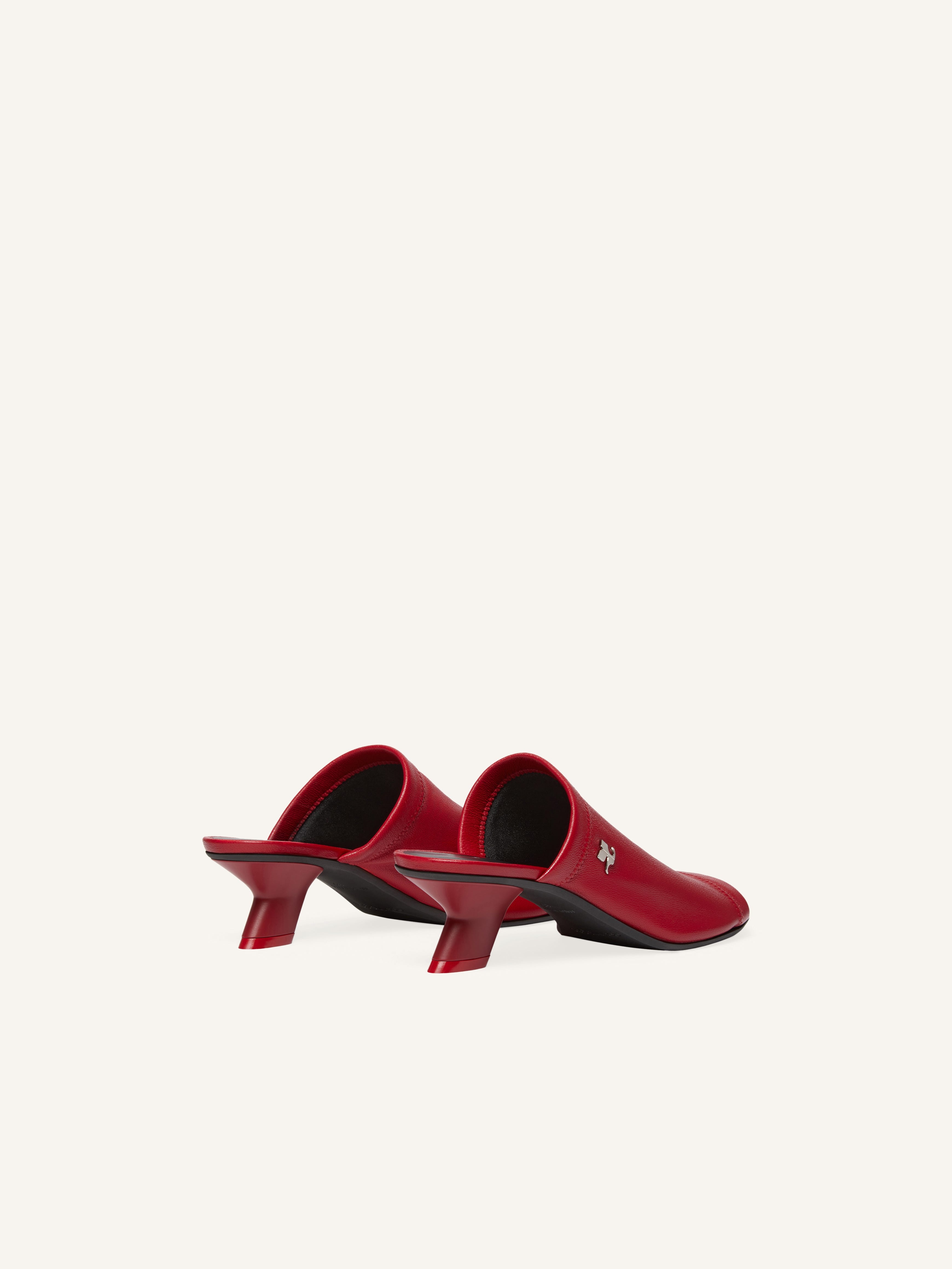 WET STRETCH LEATHER HEELED MULES - 3
