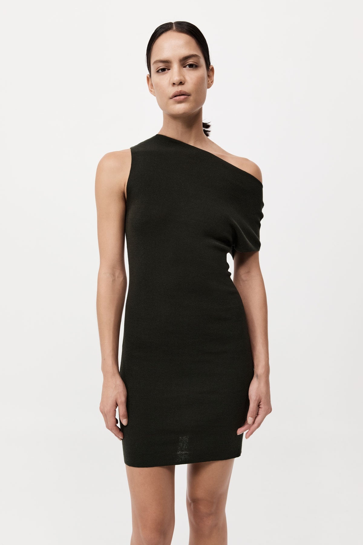 Asymmetric Knit Mini Dress - Basil - 3