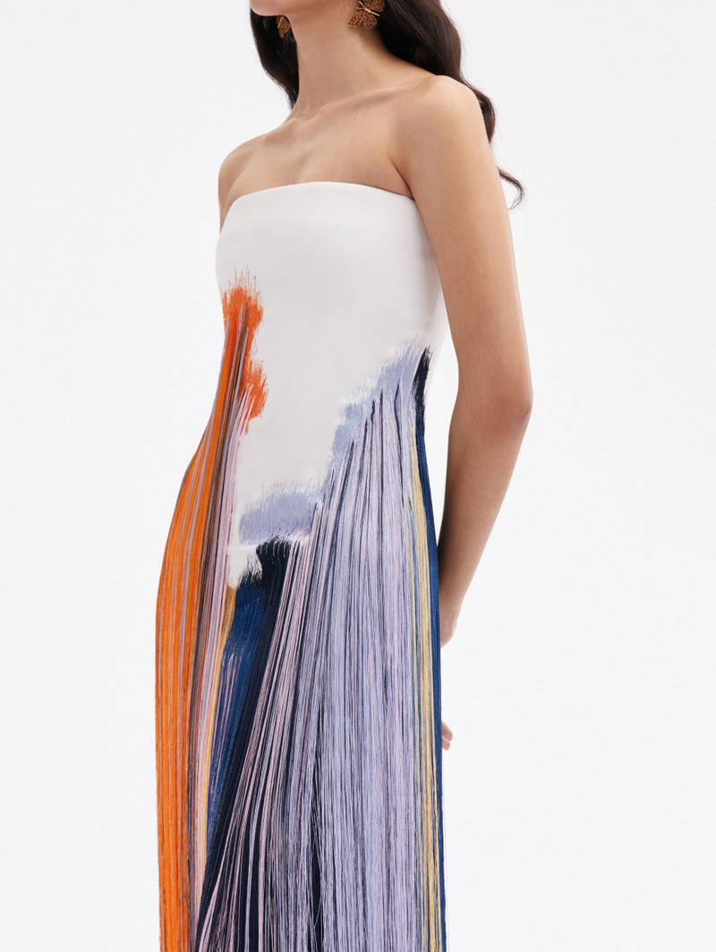 Oscar de la Renta ABSTRACT BRUSHSTROKE FRINGE COCKTAIL DRESS -  24PE614SRY_MUL | REVERSIBLE