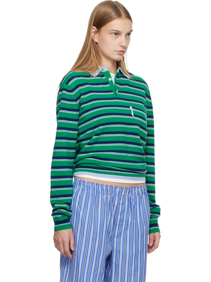 Green & Navy Knit Stripe Polo 2