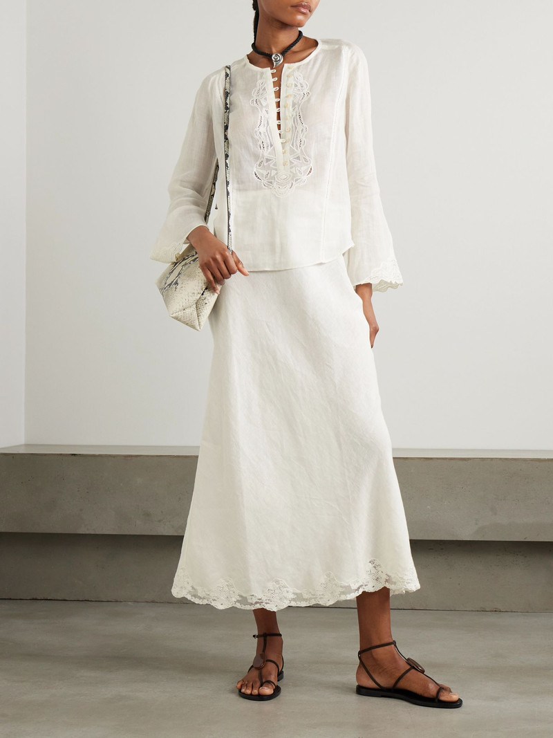 Isabel Marant Luciele broderie anglaise-trimmed ramie blouse Ivory outlook