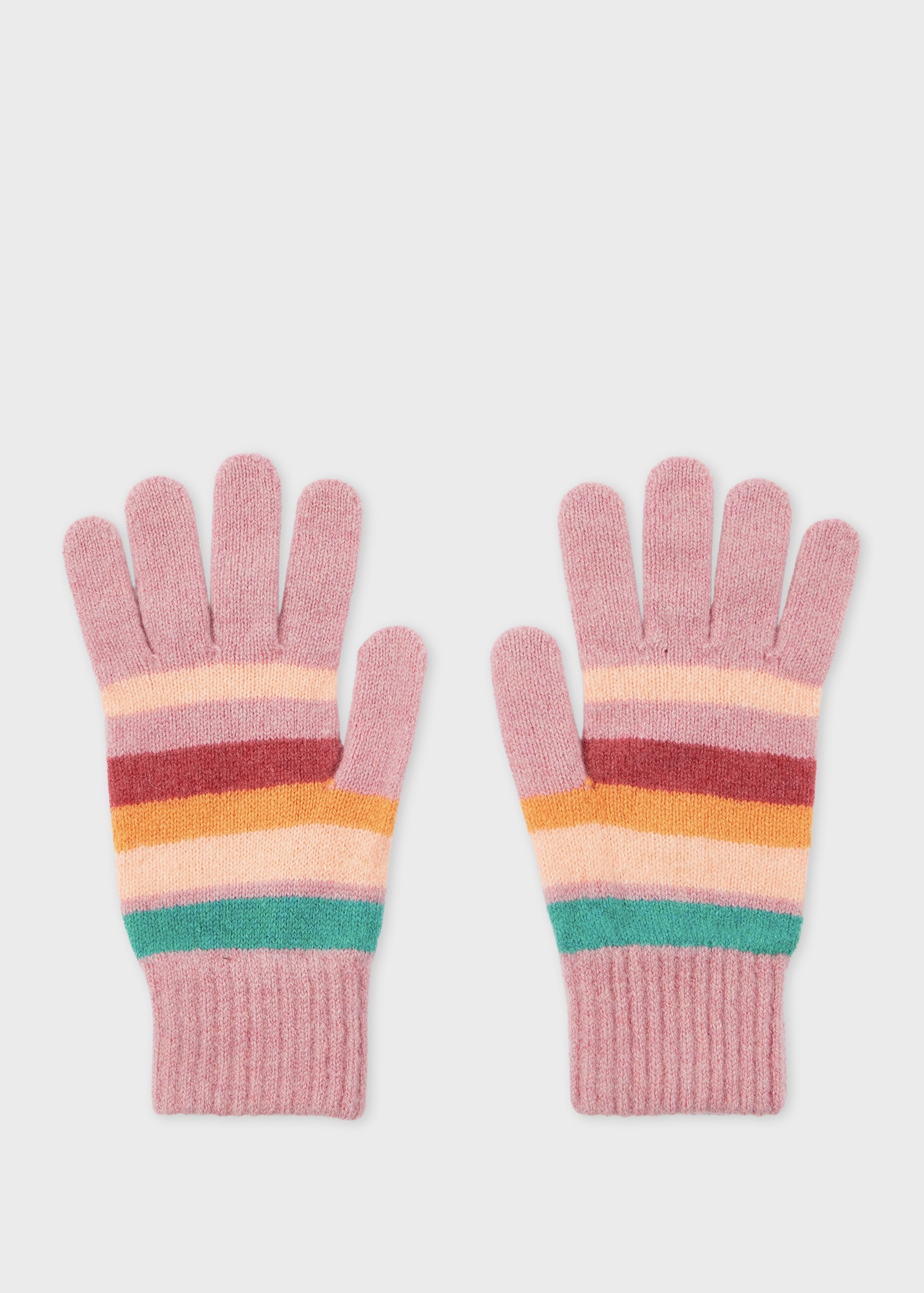 Women's Pink Lambswool 'Swirl Stripe' Gloves - 1