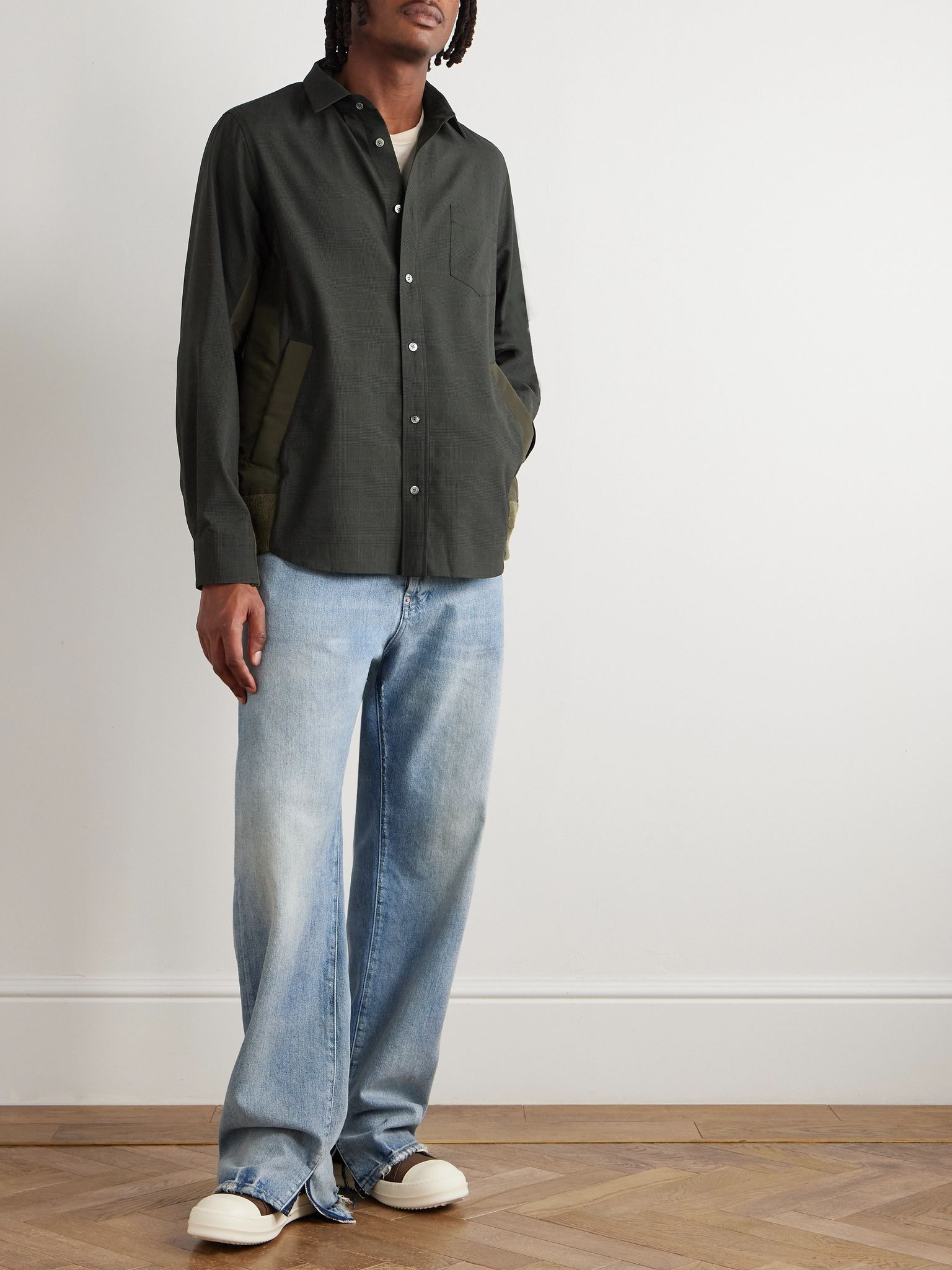 Shell-Trimmed Prince of Wales Checked Wool Shirt Brown - 2