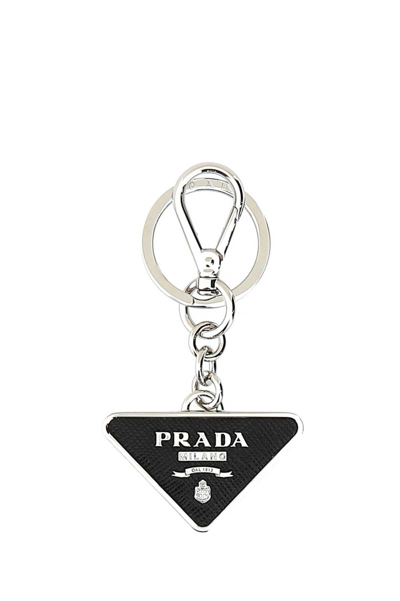 Prada Men Two-Tone Leather And Metal Keychain - 1