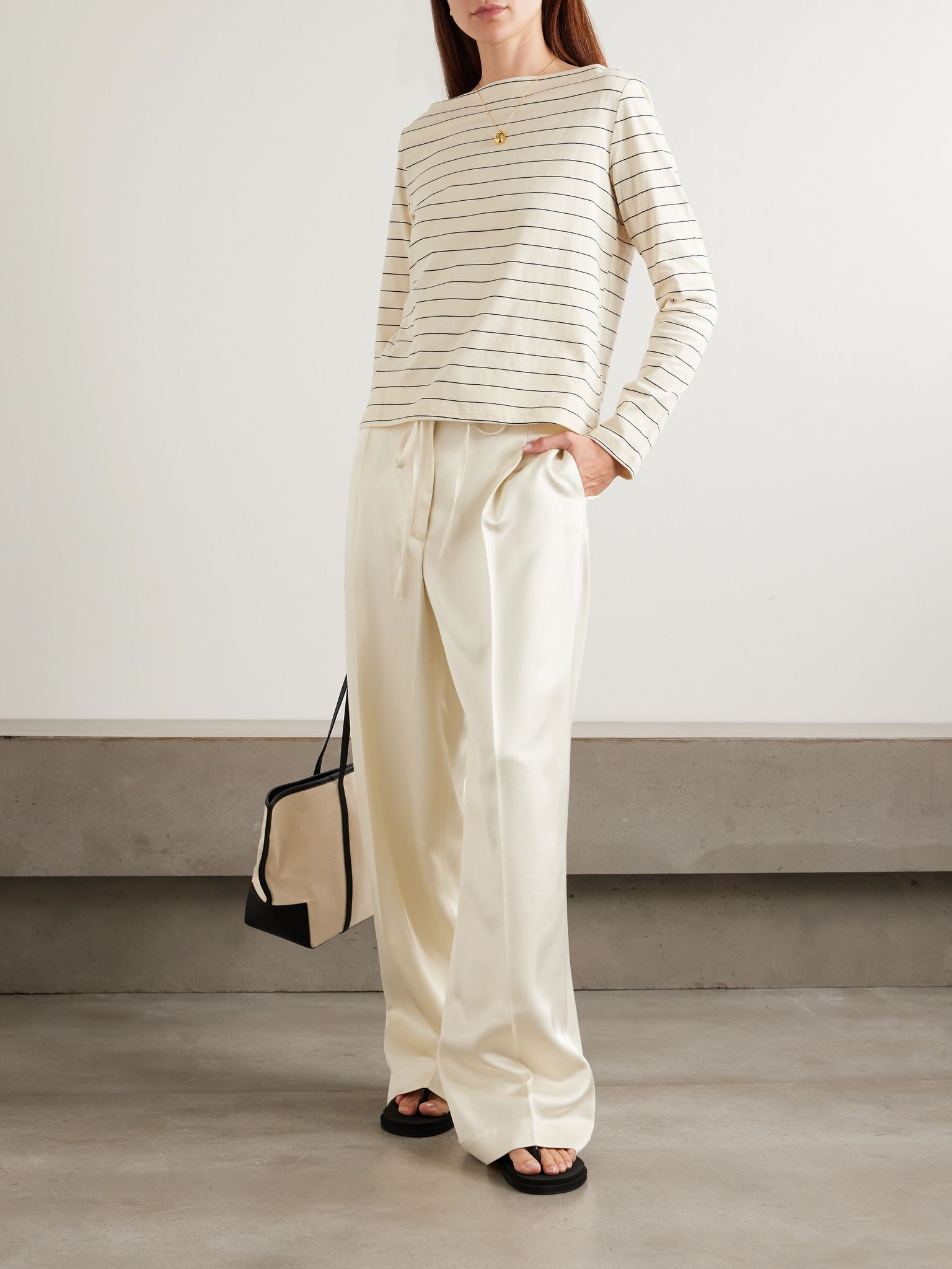 Margo striped cotton-jersey T-shirt Cream - 2