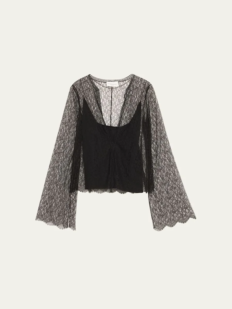 Eloise Plunging Lace Long-Sleeve Top - 1