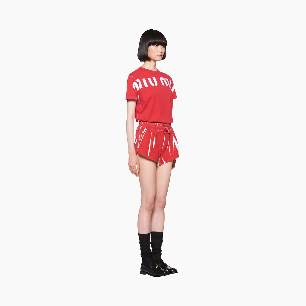 Printed cotton fleece shorts with logo - 3