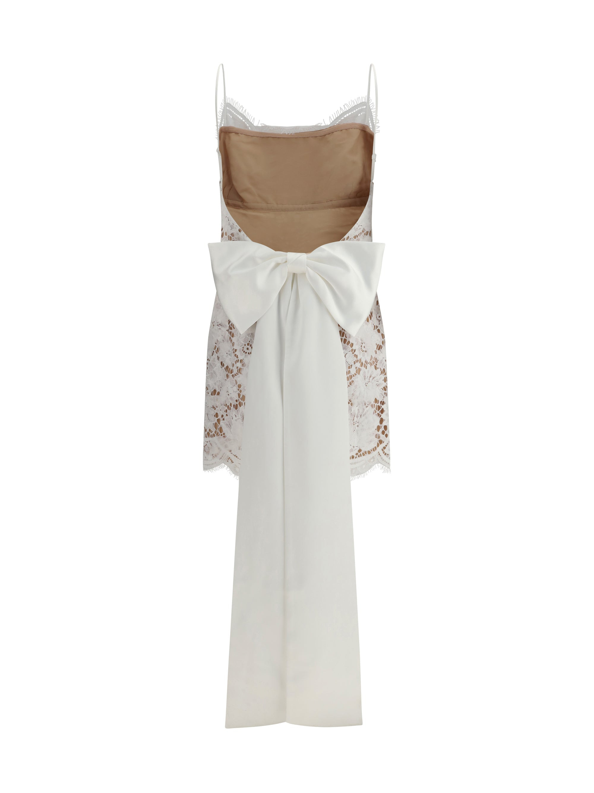 Self-Portrait Women White Lace Satin Bow Mini Dress - 2