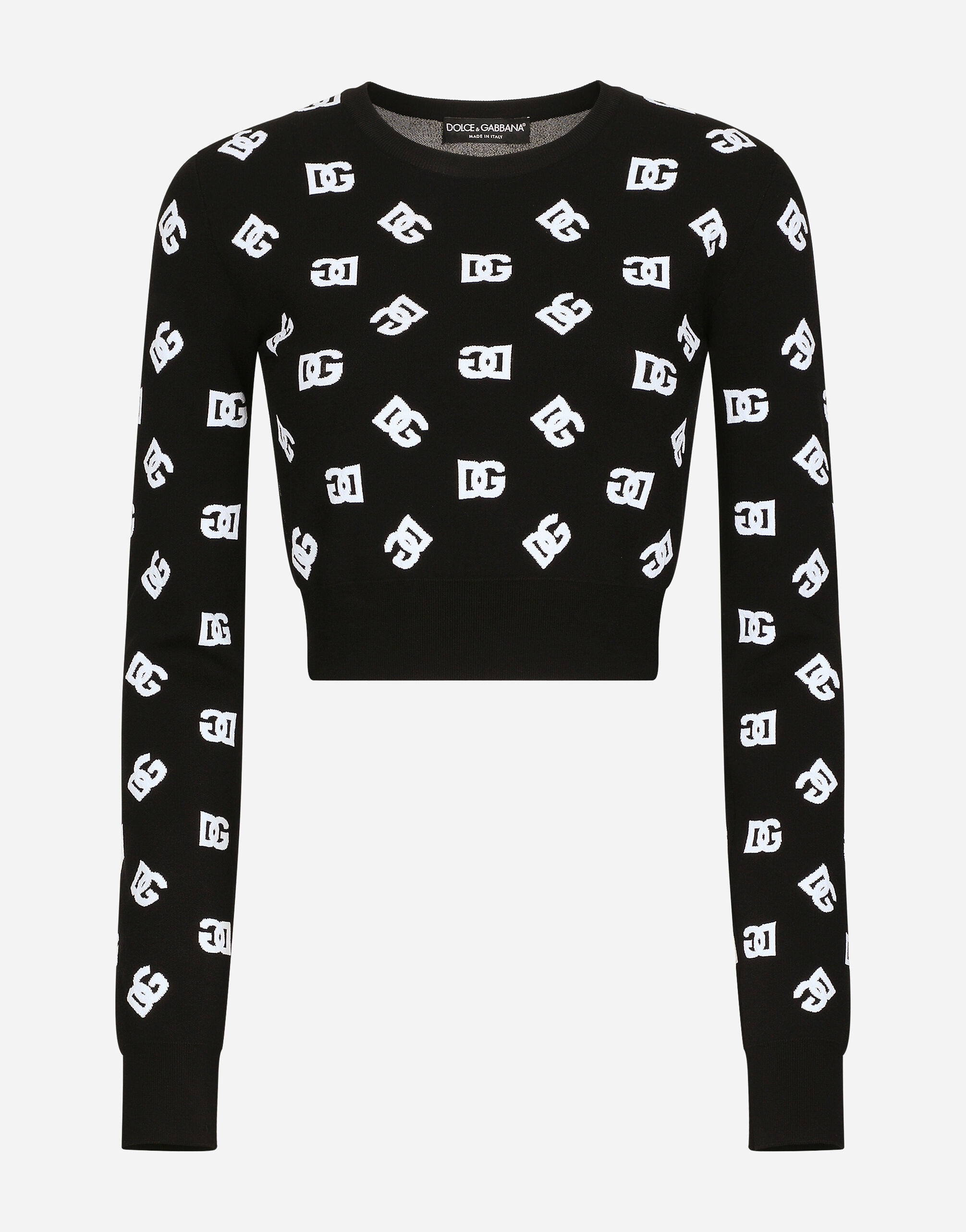 Cropped viscose jacquard sweater with DG logo - 1