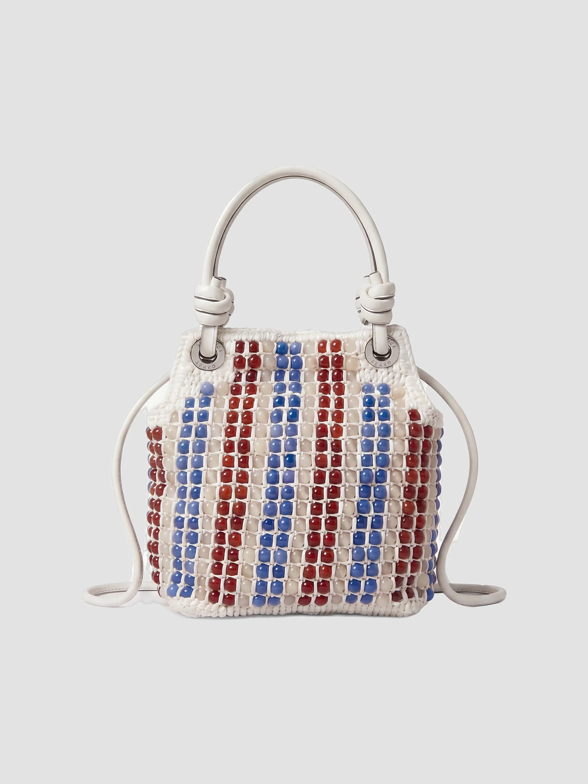 Women's Small Beaded Raffia Slouch Top Handle Bag - Off White - 1
