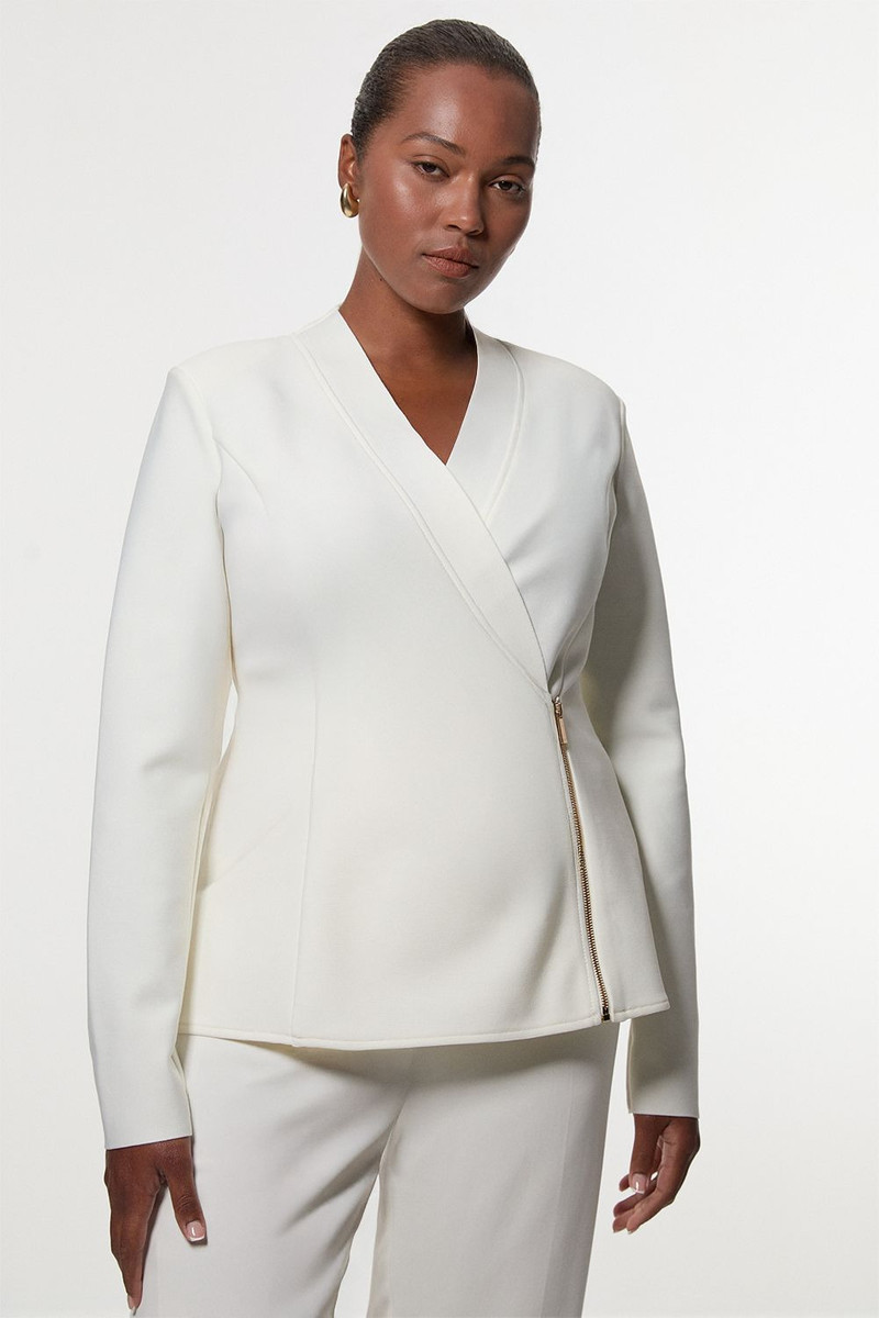 Plus Size Figure Form Bandage Knit Side Zip Longline Jacket 1