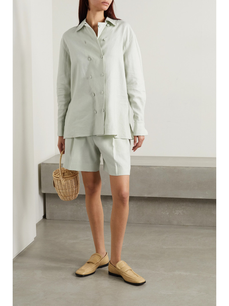 Another Tomorrow + Net Sustain Double-breasted Linen Shirt outlook