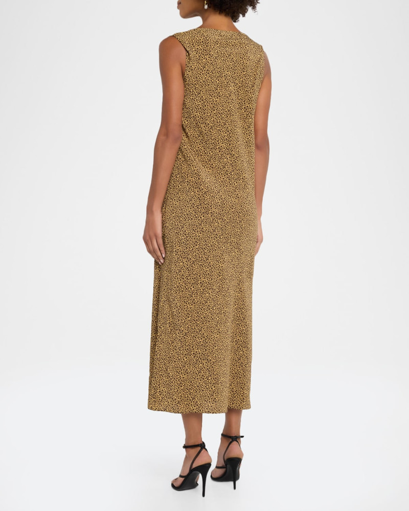 Sleeveless Leopard-Print Silk Draped Midi Dress 3