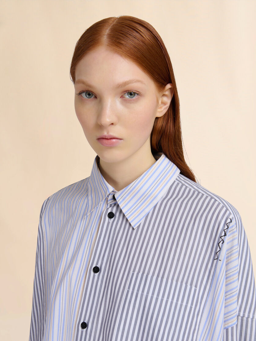 GRAY STRIPED ORGANIC POPLIN PATCHWORK SHIRT - 4