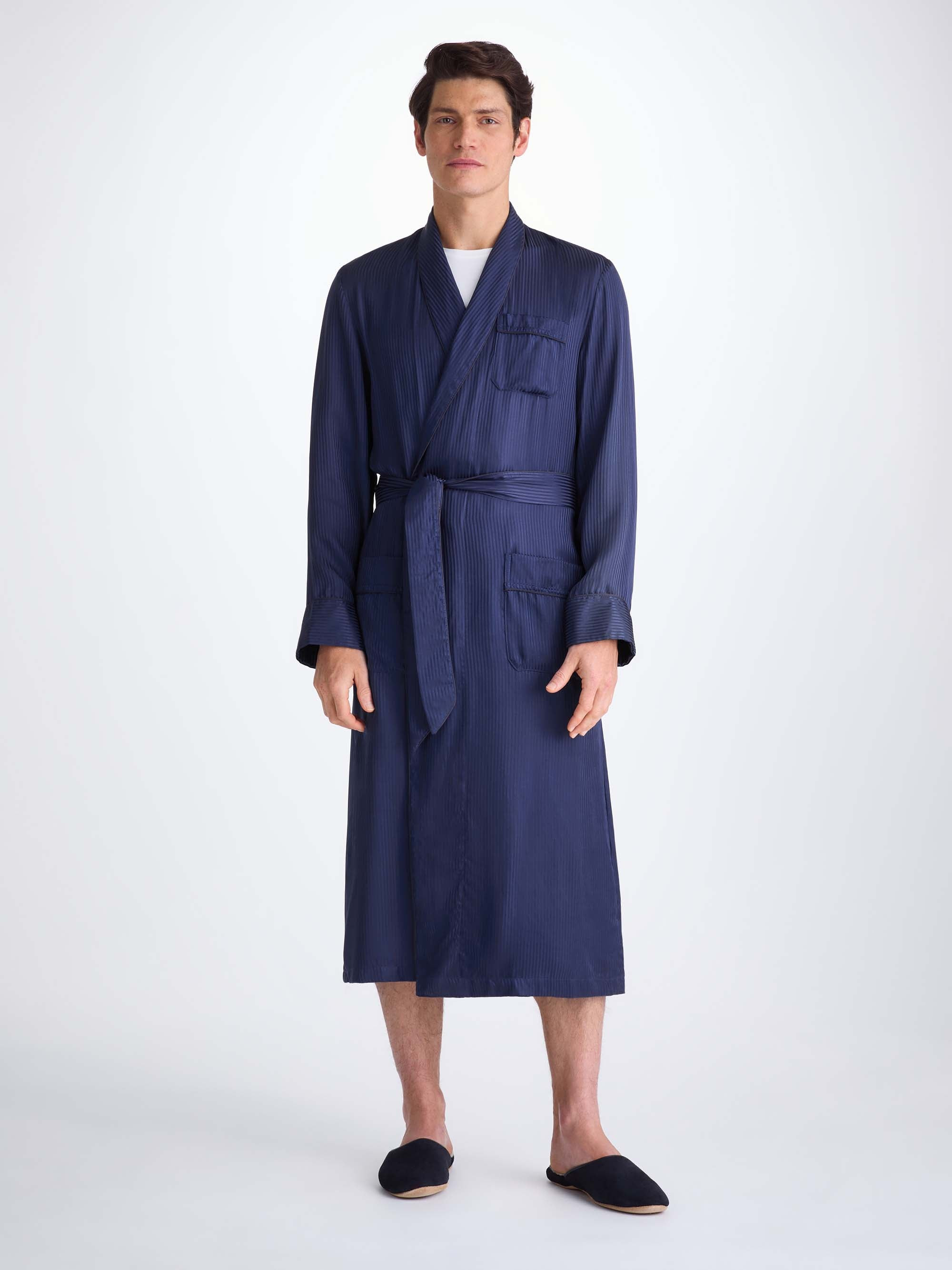 Men's Dressing Gown Woburn 8 Silk Satin Navy - 3