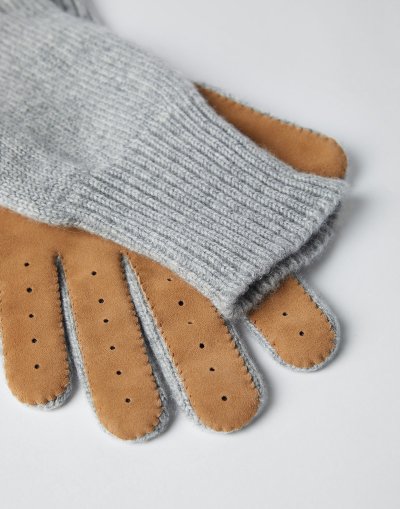 Brunello Cucinelli Cashmere knit gloves with suede palm outlook