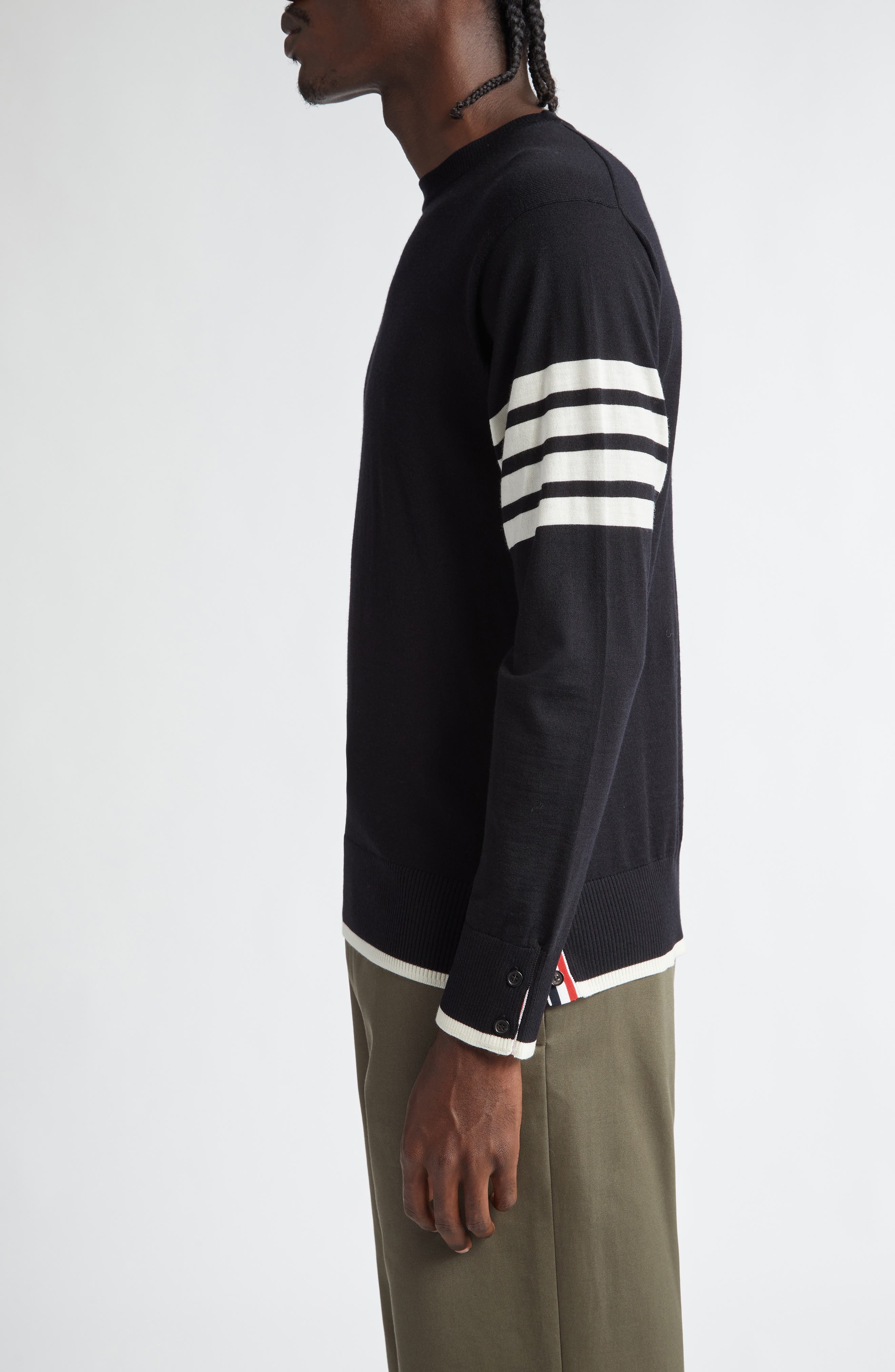 Thom Browne Virgin Wool Crewneck Sweater in Black at Nordstrom - 3