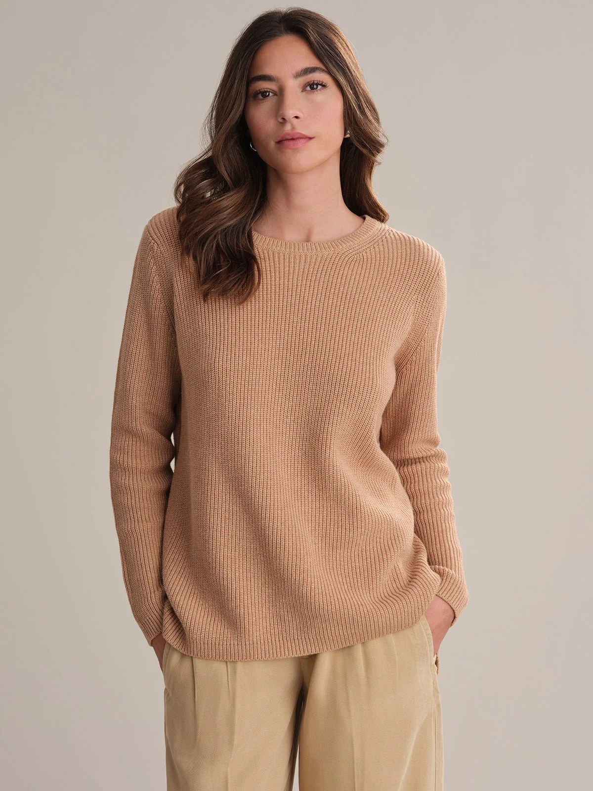 Emma: Crewneck Shaker Stitch Cotton Sweater - 1