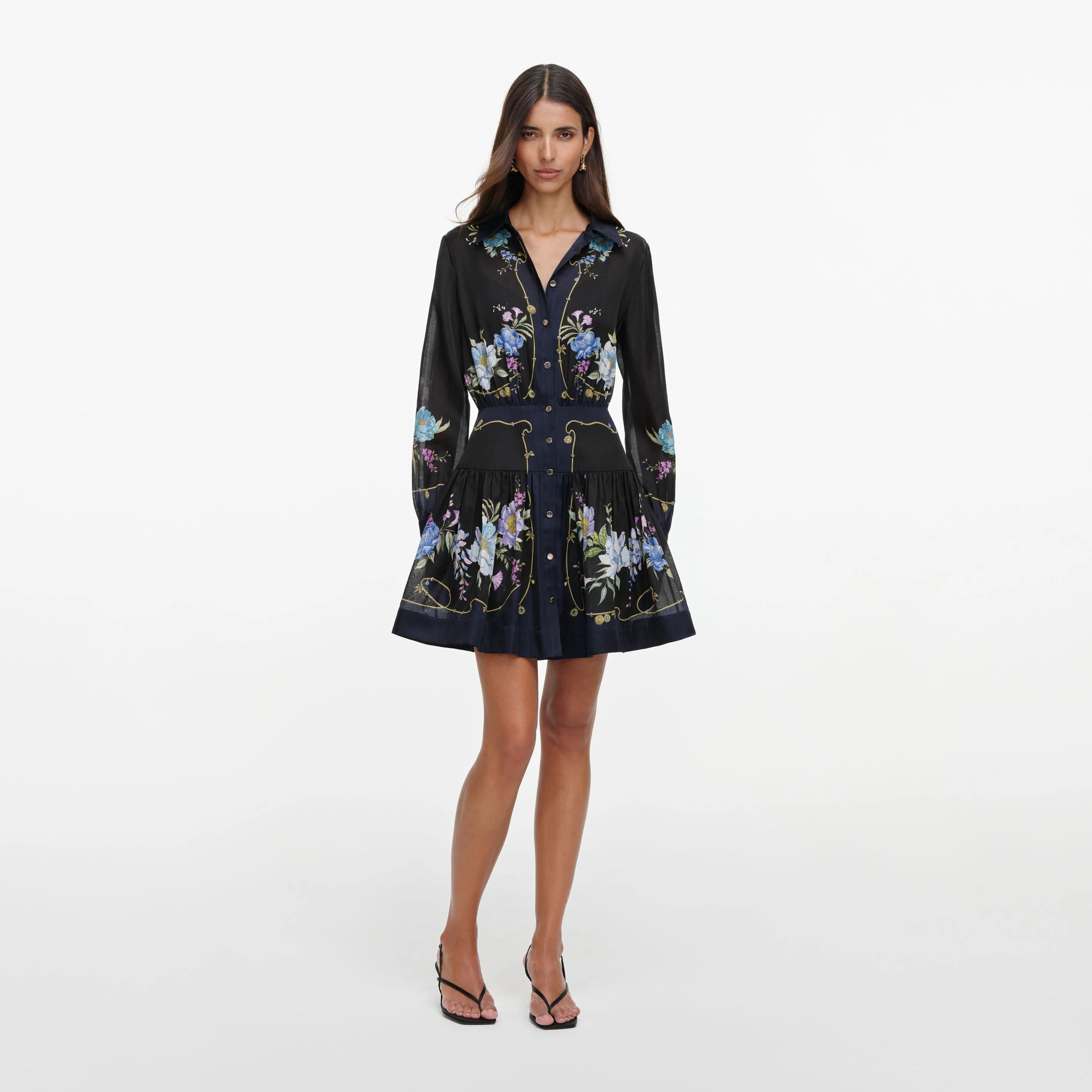 Navy Floral Organza Mini Dress - 1