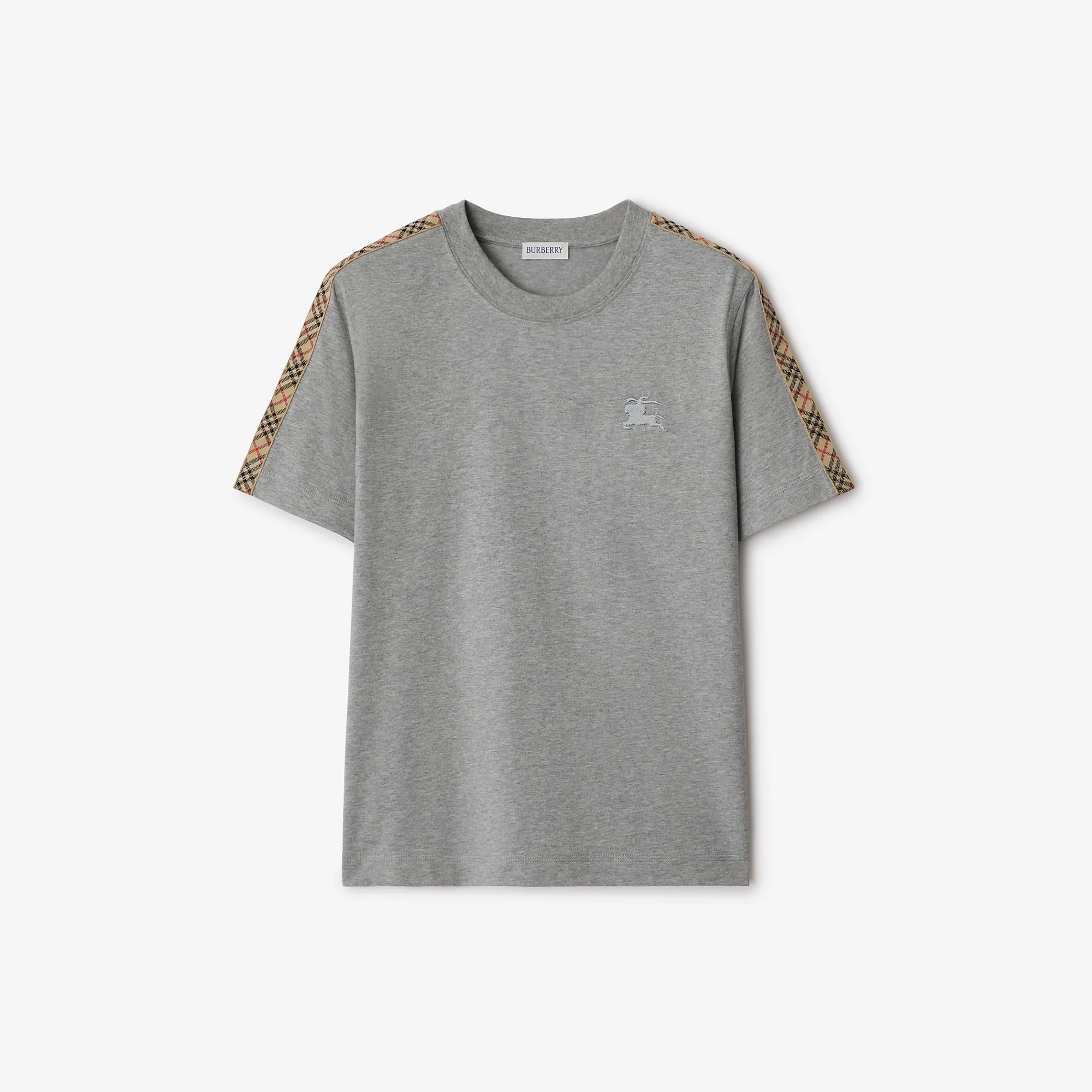 Check Trim Cotton T-shirt - 1