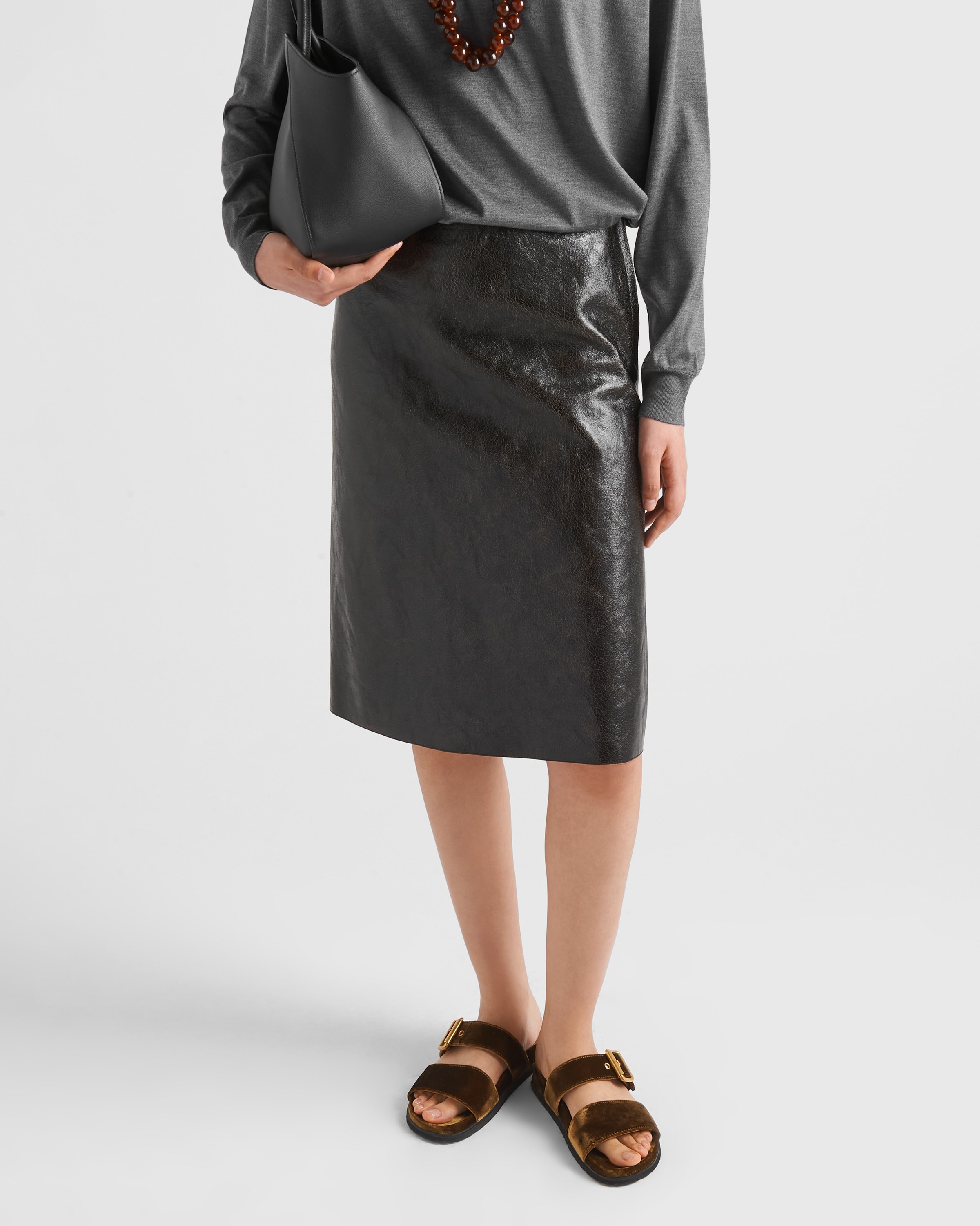 Craquelé leather skirt - 3