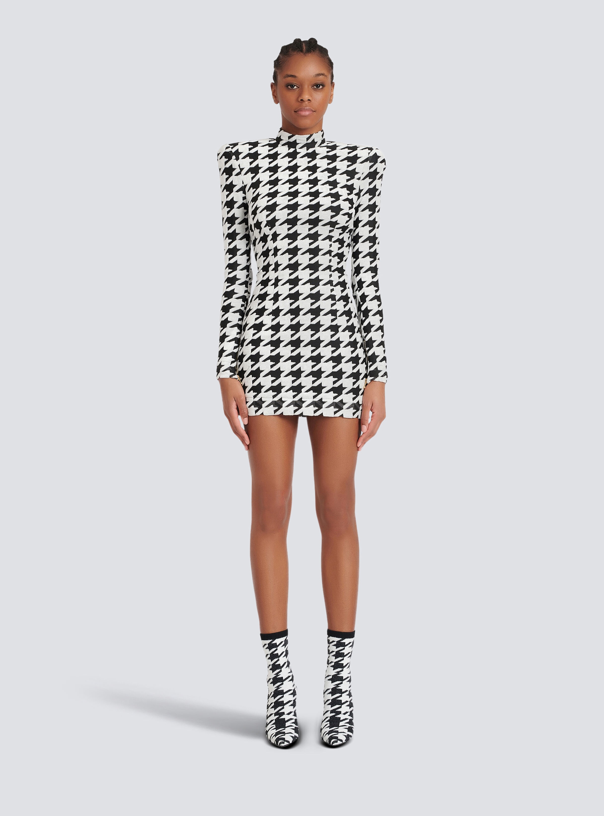 Short houndstooth print velvet dress - 3