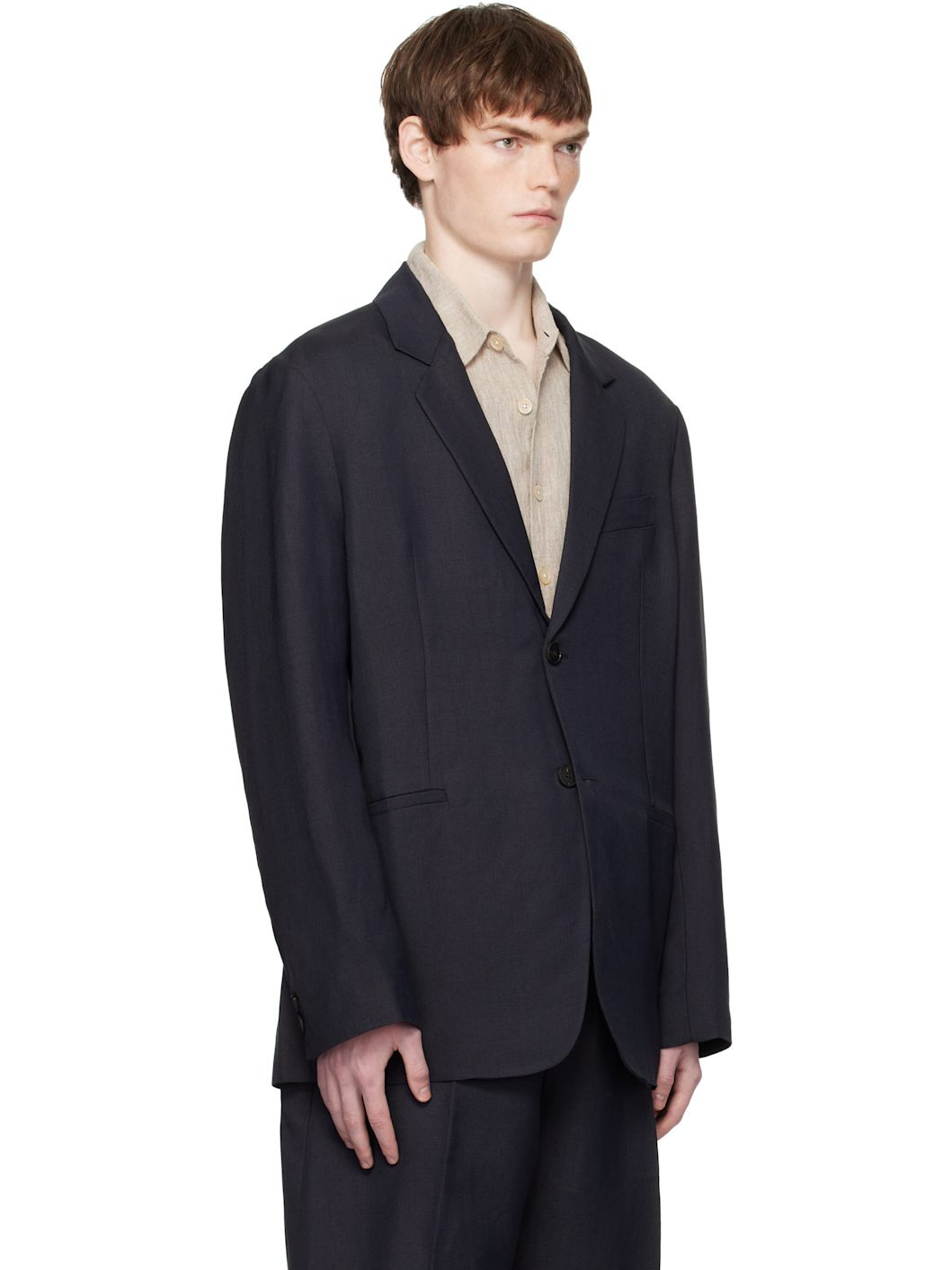 Navy Roversi Linen Blazer - 2
