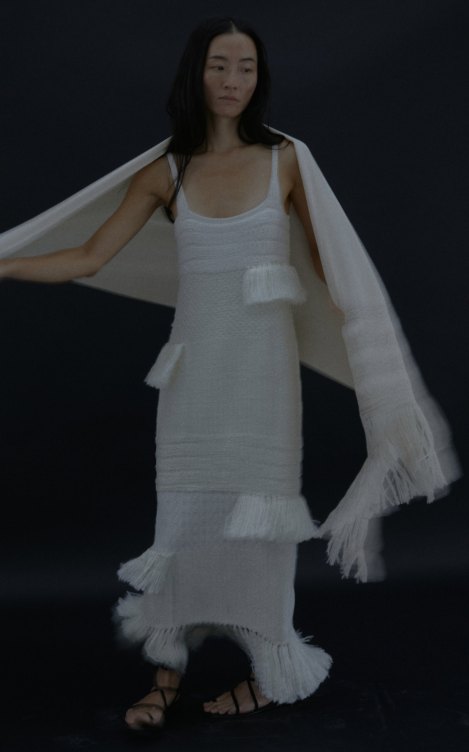Lia Fringed Knit Silk Maxi Dress ivory - 3