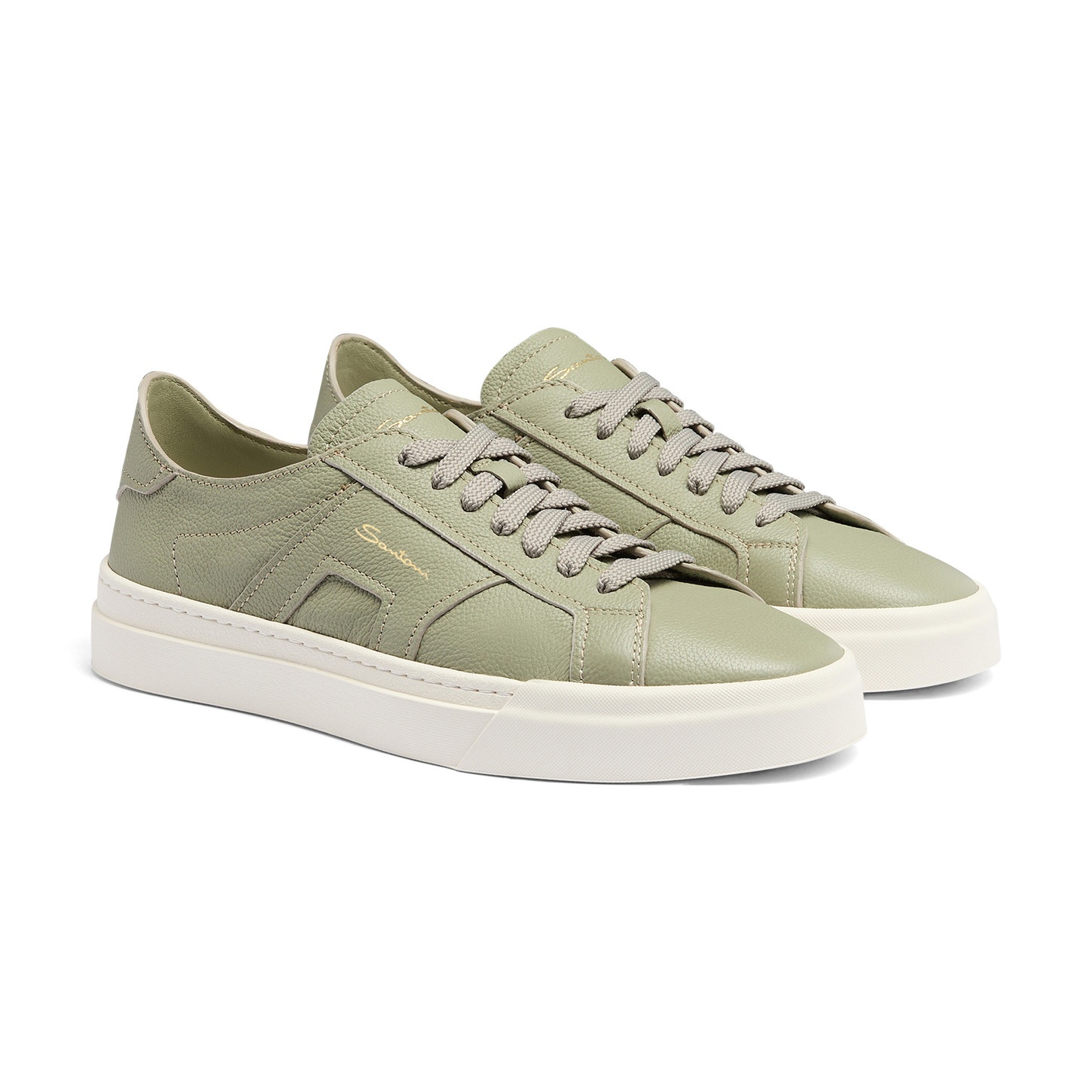 Men's light green tumbled leather Double Buckle Sneaker - 3
