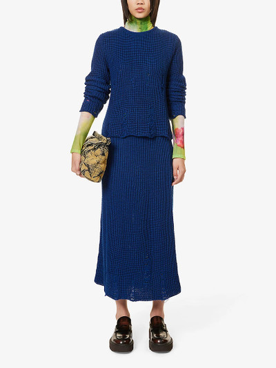 Song for the Mute Distressed wool-blend knitted midi skirt outlook