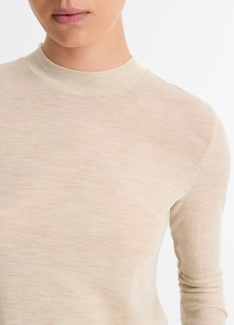 Wool Three-Quarter-Sleeve Mock-Neck Top 2