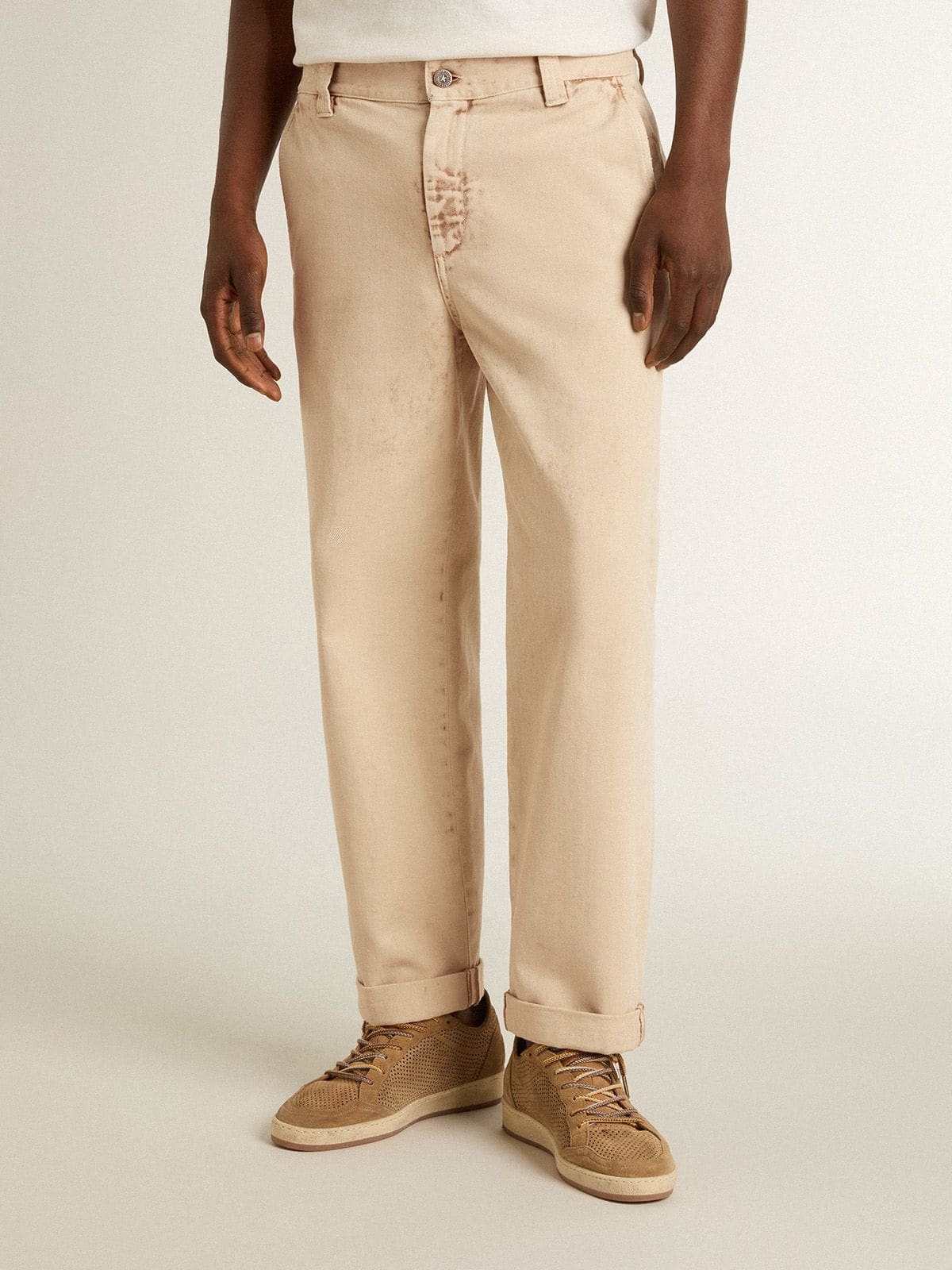 Men's beige chinos with a lived-in look finish - 2