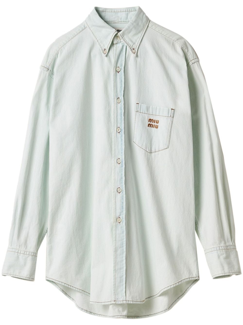 logo-embroidered chambray denim shirt - 1