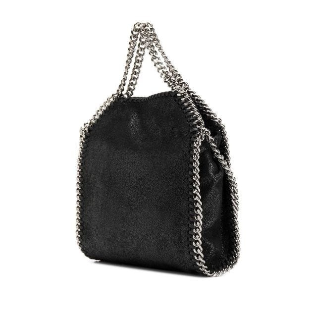 Black Falabella mini tote bag with silver chain - 4