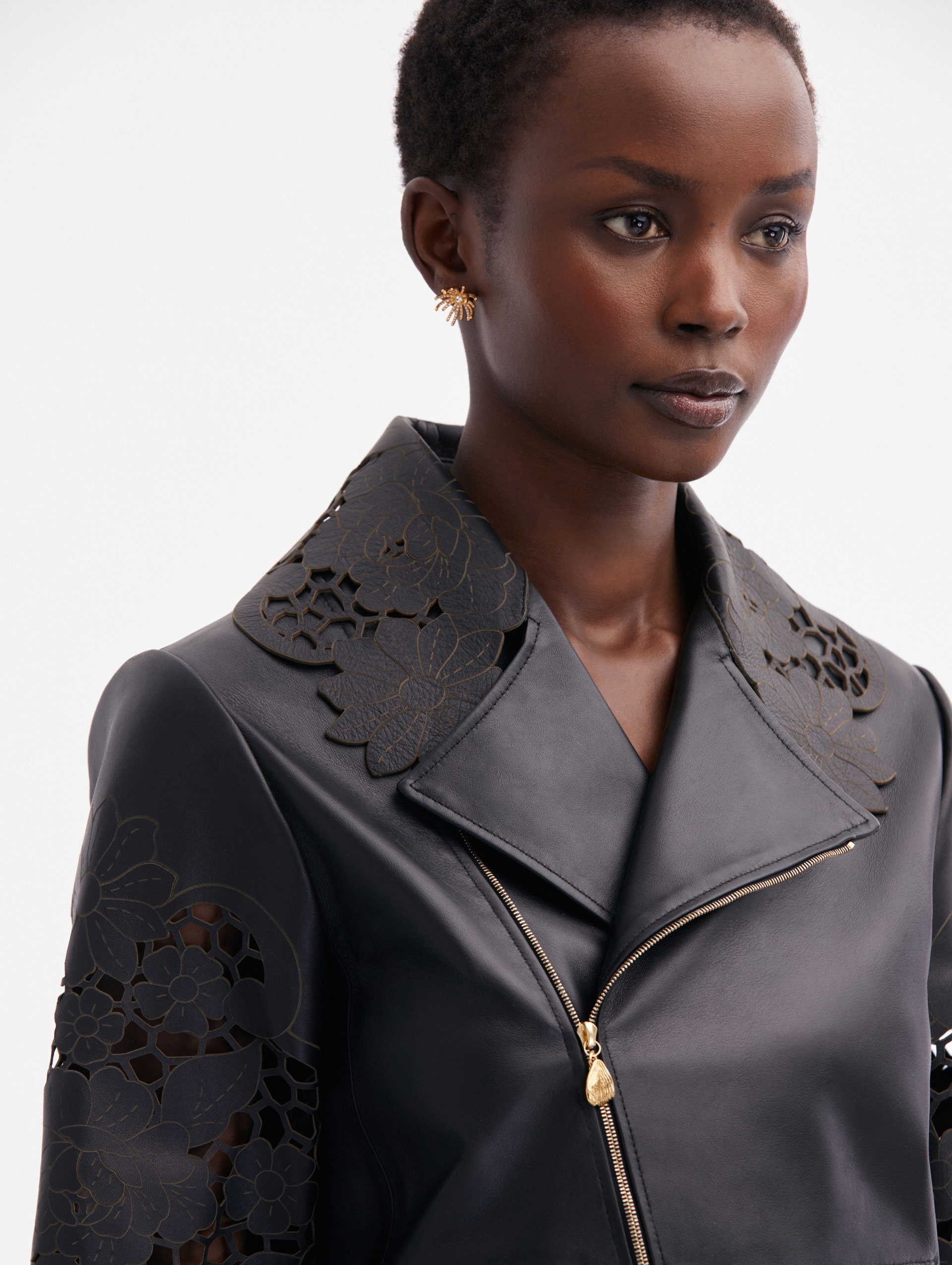LASER CUT FLORAL LEATHER JACKET - 5
