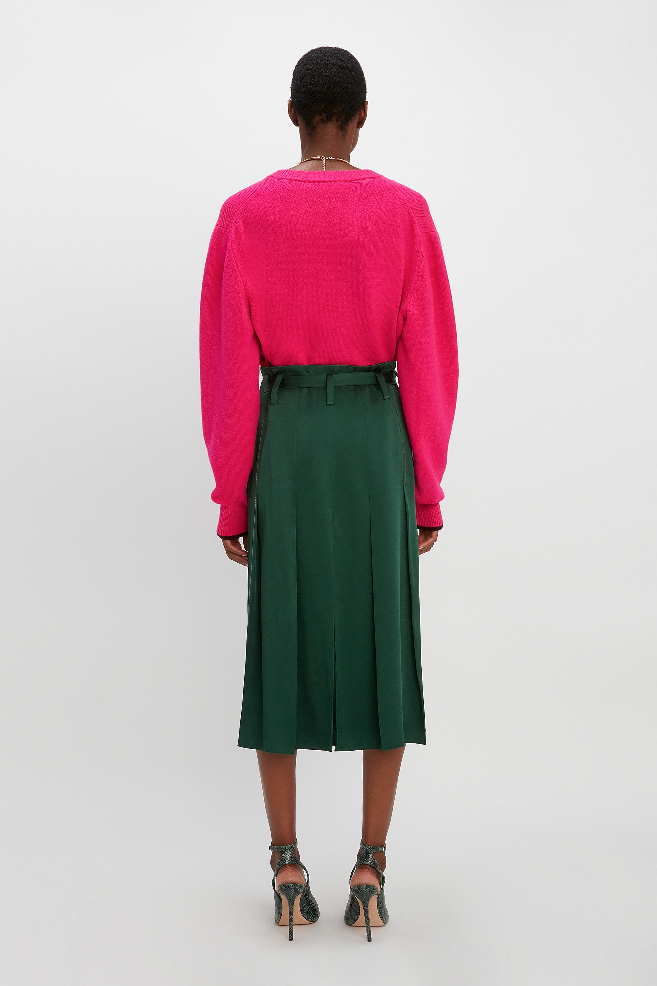 Oversized V Neck Jumper in Hot Pink - 3