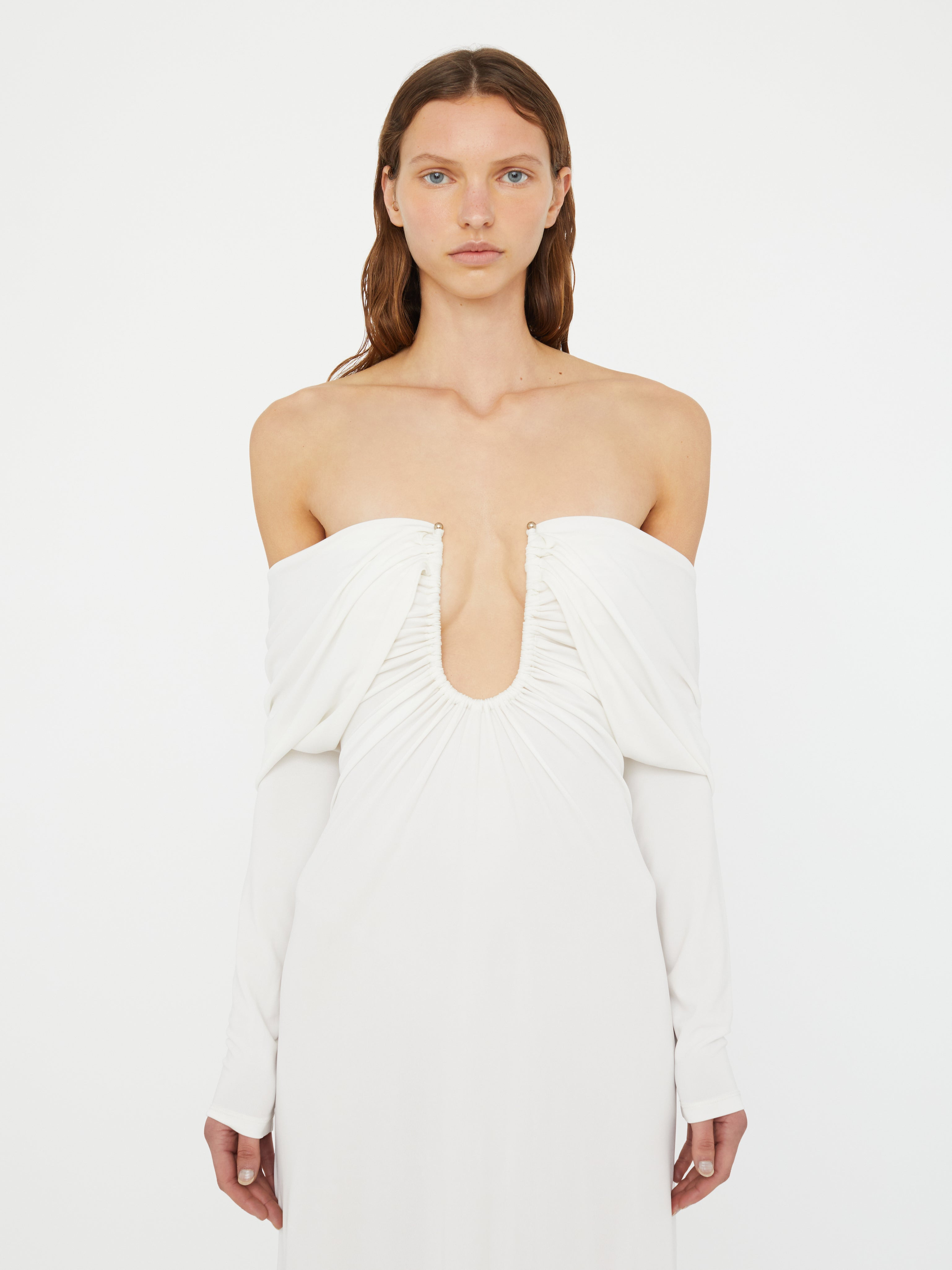 Arced Palm Strapless Shawl Gown - 2
