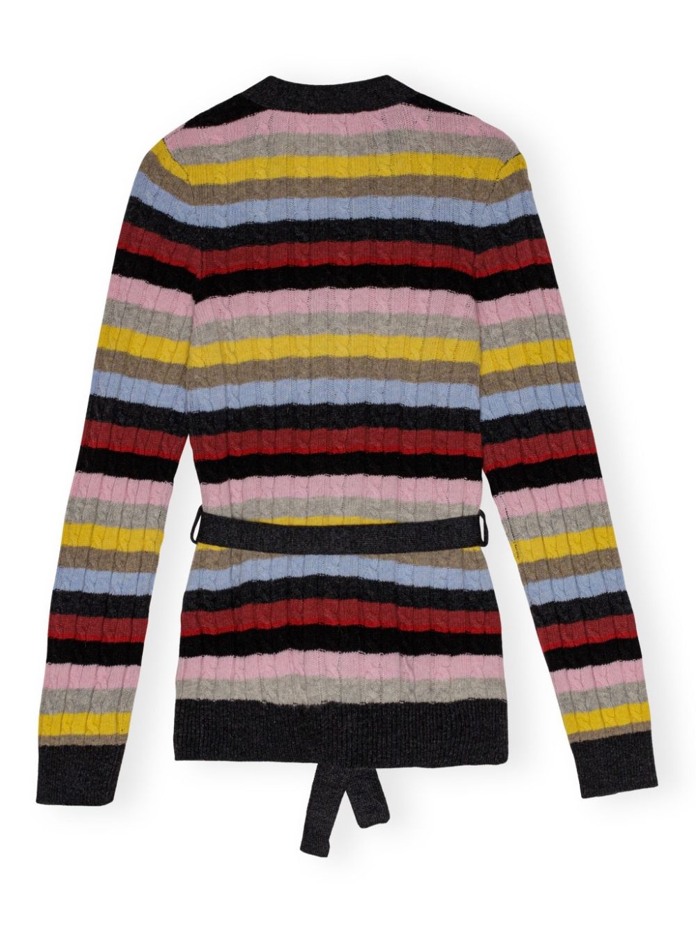 logo-embroidered striped belted cardigan - 6