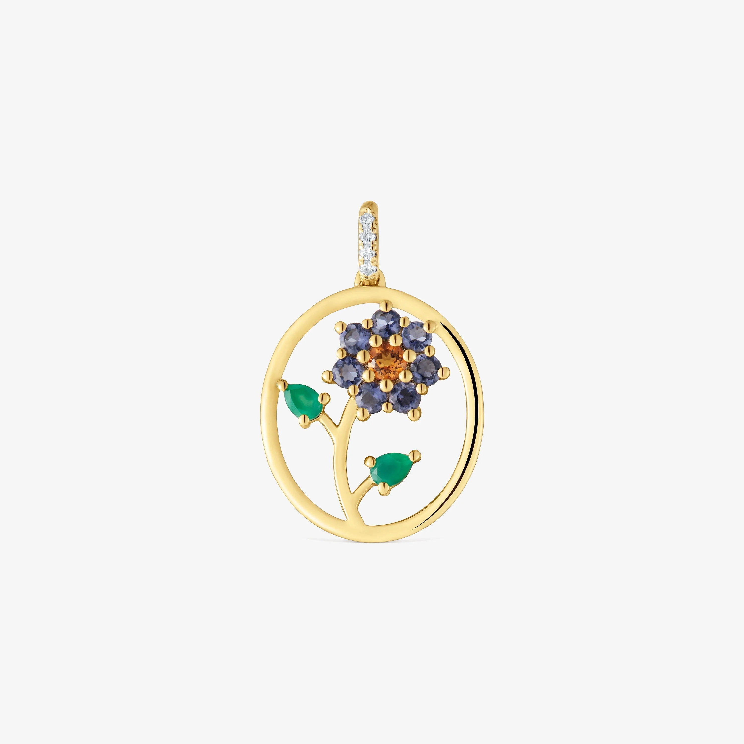 18K solid gold Medallion pendant with gemstones and diamonds Daisy - 1