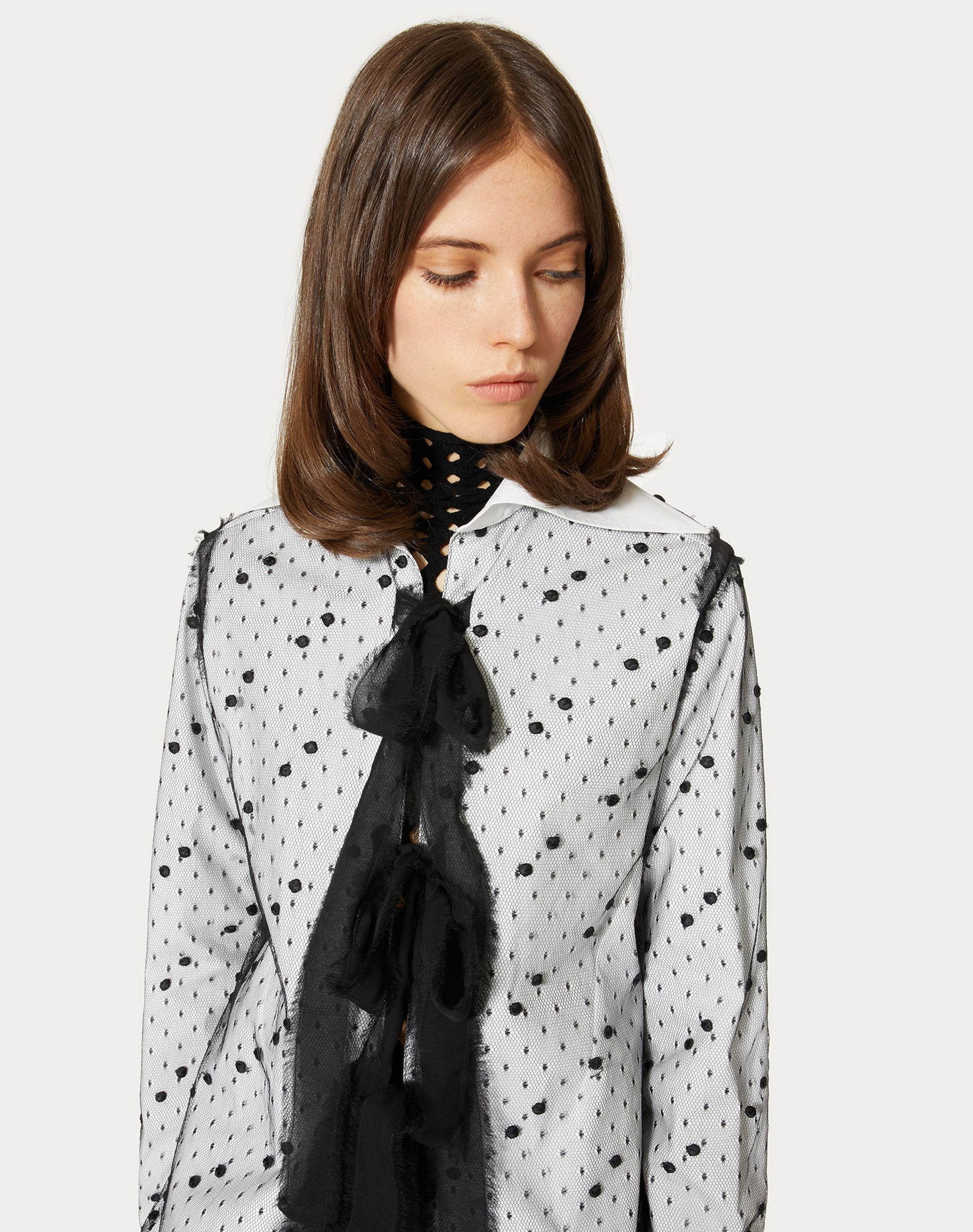 COTTON POPLIN AND POINT D’ESPRIT SHIRT - 5