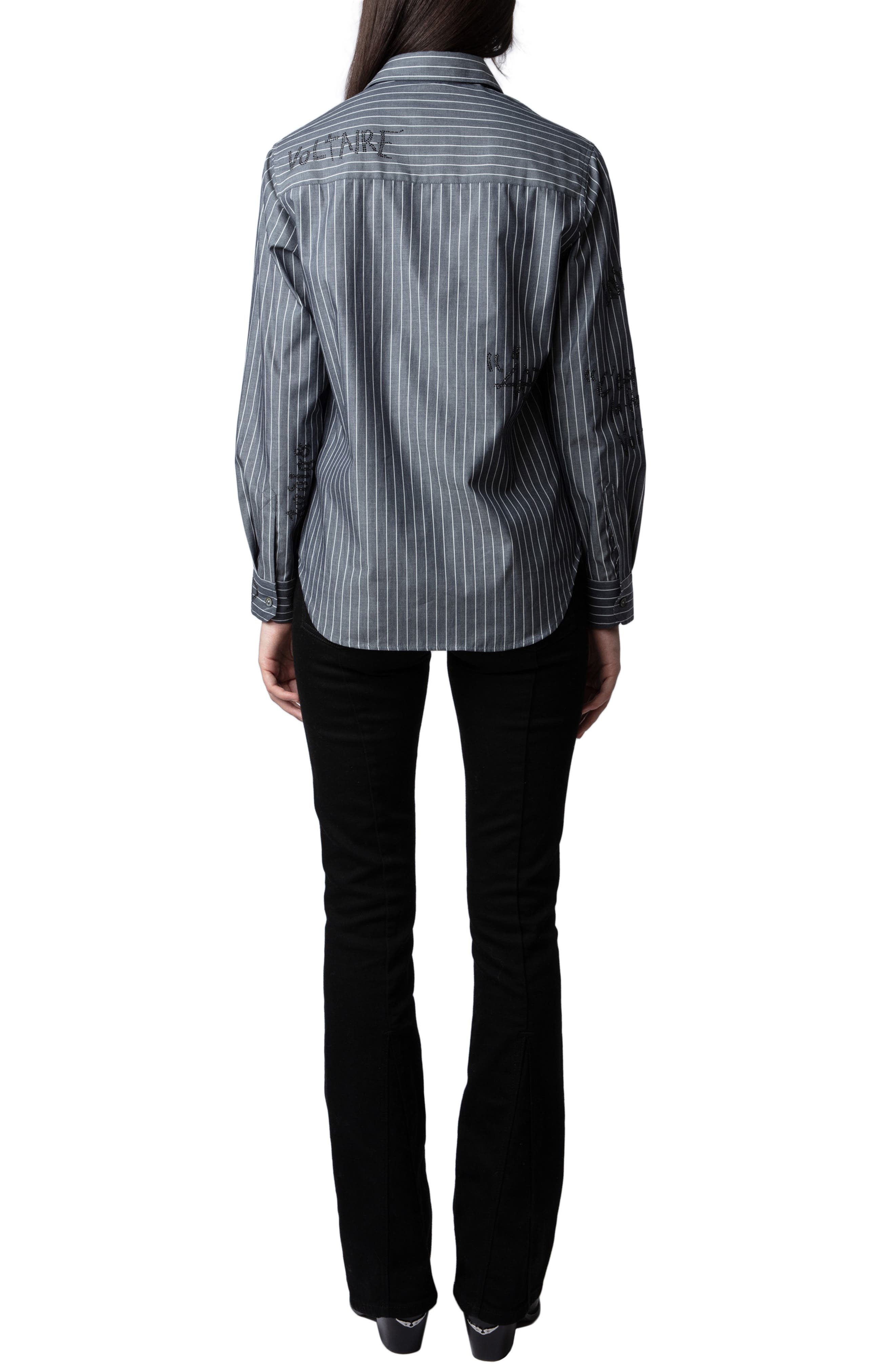 Zadig & Voltaire Taskiz Manifesto Stripe Embellished Cotton Button-Up Shirt in Evening at Nordstrom - 6