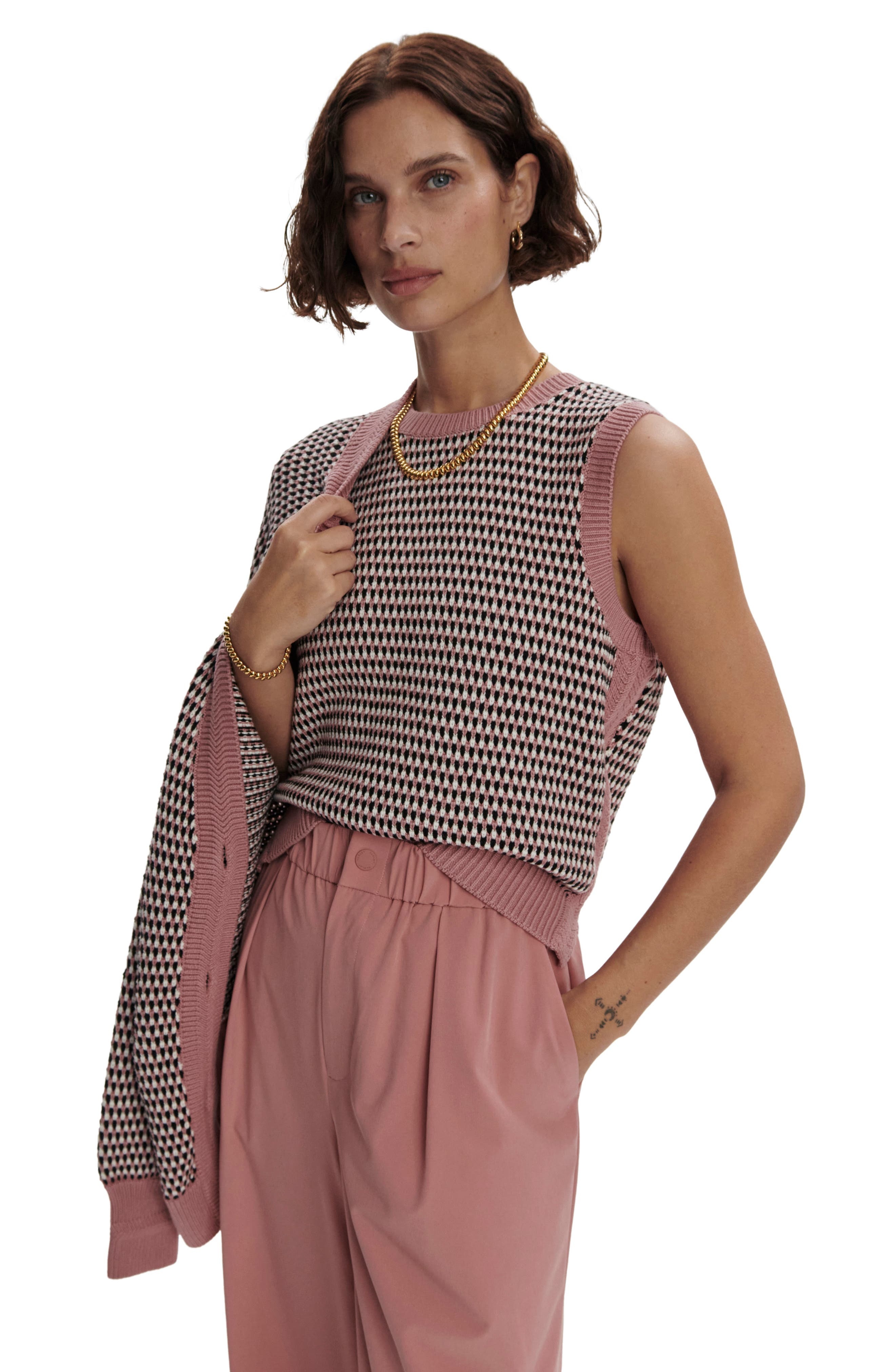 Varley Knowles Textured Cotton Vest in Woodrose Multi Stitch at Nordstrom - 7