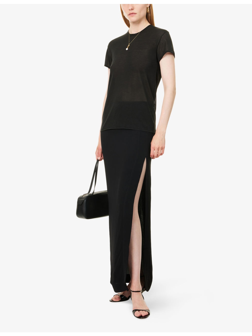 High Slit Darted Woven Maxi Skirt - 2
