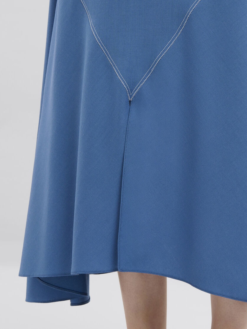 BLUE TROPICAL WOOL MIDI SKIRT WITH V DETAIL - 4